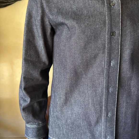 CO Dark Indigo Denim Button Up Shirt Contrast Stitch Premium Denim Size S - Picture 4 of 8